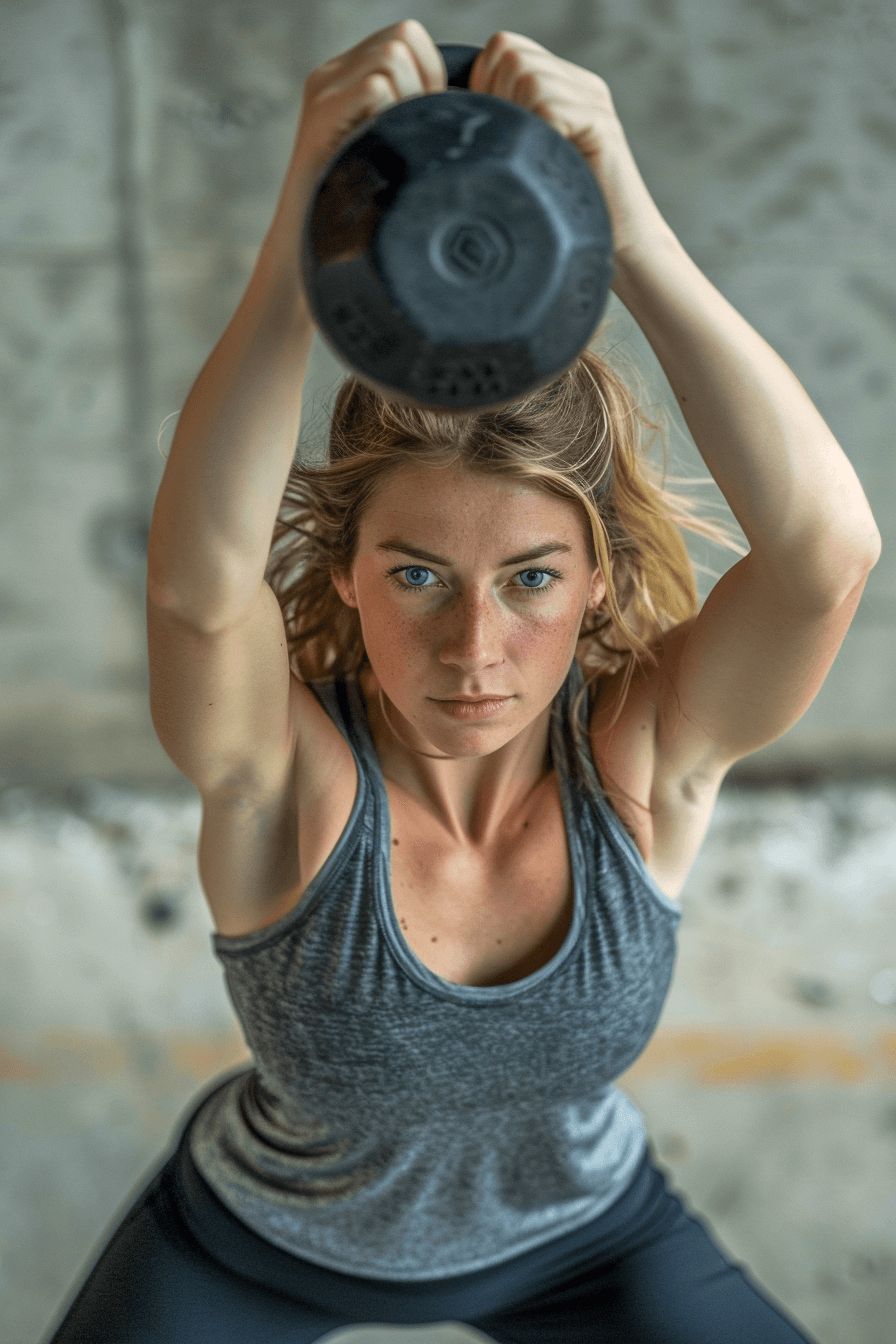 Person practising a controlled hip hinge with a light kettlebell under guidance